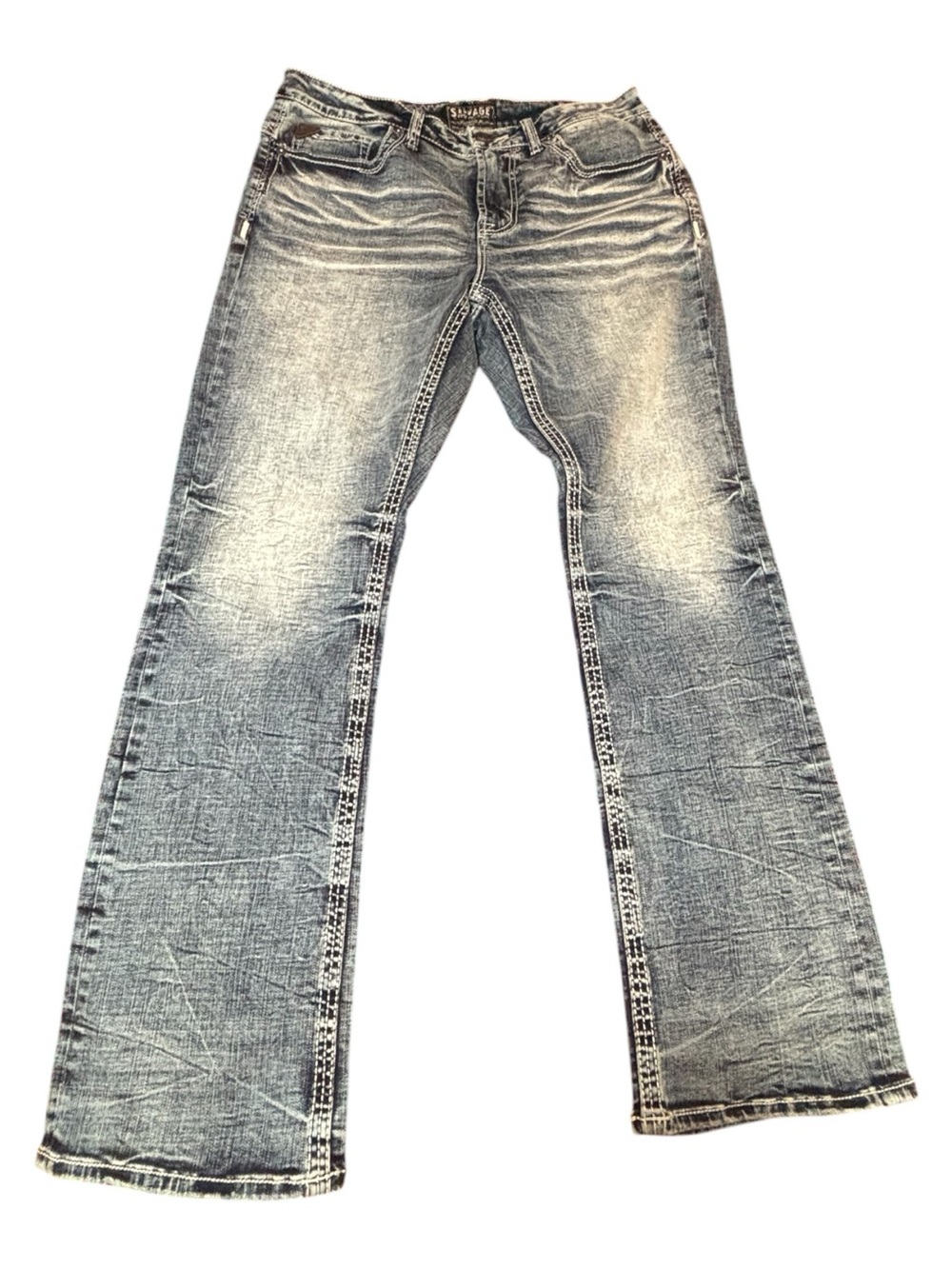 Salvage Light Blue Bootcut Jeans with Washed Finish